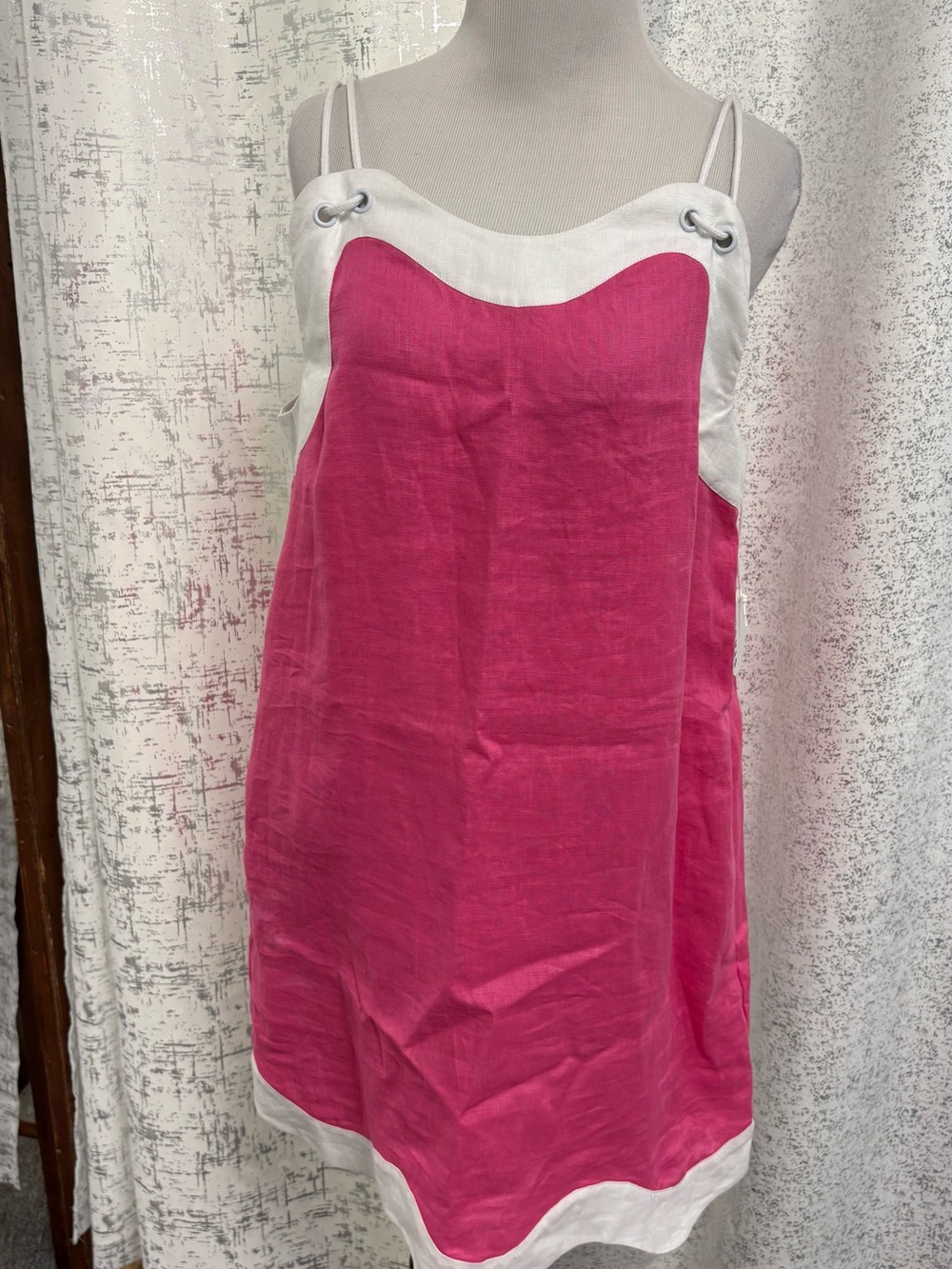 STAUD Hot Pink and White Contrast-Trim Slip Mini Dress